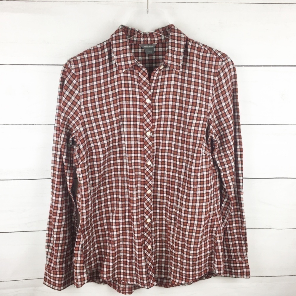 Eddie Bauer Checked Plaid Button Down Red S
